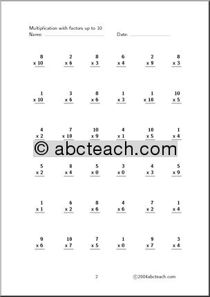 Multiplication (up to 10, set 5) Worksheet