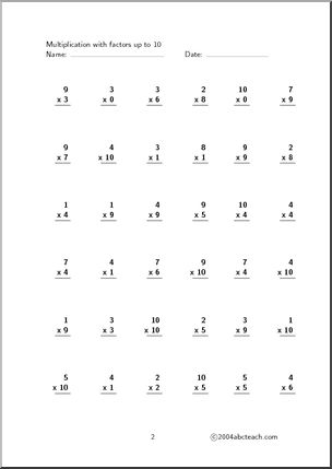 Multiplication (up to 10, set 6) Worksheet