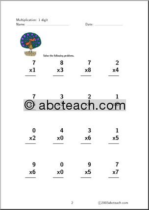 Multiplication (1 digit; set 2) Worksheet