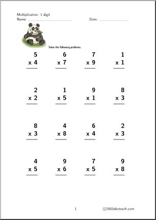 Multiplication (1 digit; set 3) Worksheet