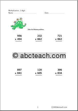 Multiplication (3 digits) Worksheet