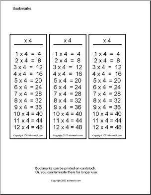 Multiplication ( x 4 ) Bookmarks
