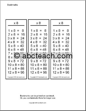 Multiplication ( x 8) Bookmarks (color)