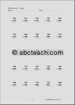 Multiplication (3 digits; set 1)