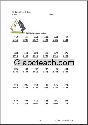 Practice Packet (3 digits; set 2) Multiplication