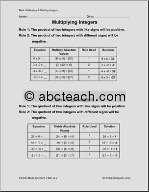Math: Rules and Practice – Multiplying and Dividing Integers (7th grade)
