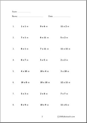 Multiplication (to 12×12) Worksheet