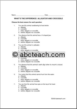 Worksheet: What’s the difference… between an alligator and a crocodile?