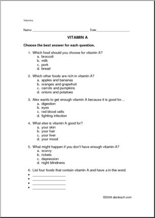 Worksheet: Vitamin A
