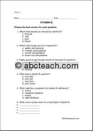 Worksheet: Vitamin B