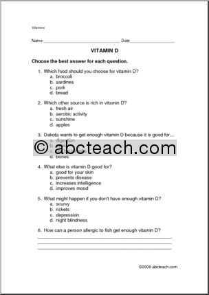 Worksheet: Vitamin D