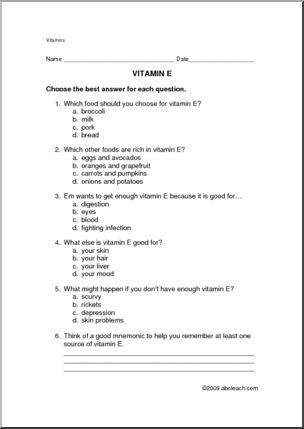 Worksheet: Vitamin E