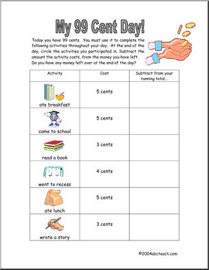 My 99 Cent Day (elementary) Worksheet