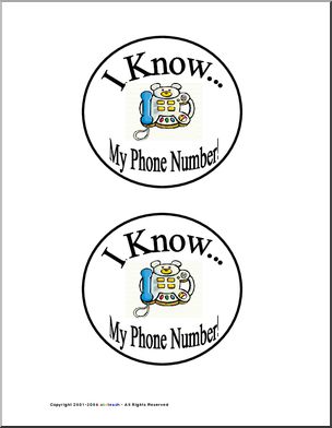Badge: I Know …My Phone Number (preschool/primary)
