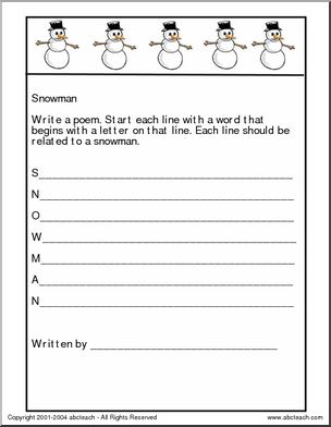 Writing Prompt: Snowman Fun (elementary)