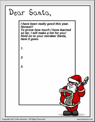 Christmas – Dear Santa (elementary) Writing Prompt