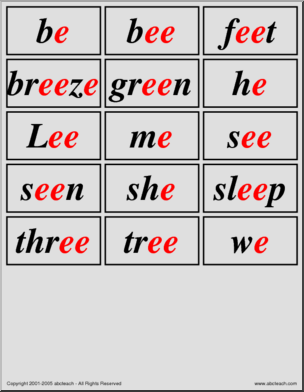 “long e” words’ Word Wall