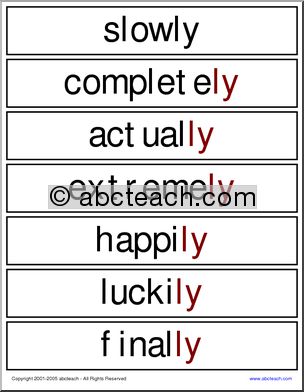 Word Wall: Suffixes “-ly” and “-ing”