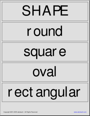 Word Wall: Properties (colors, shapes, textures, weight, size) | Abcteach