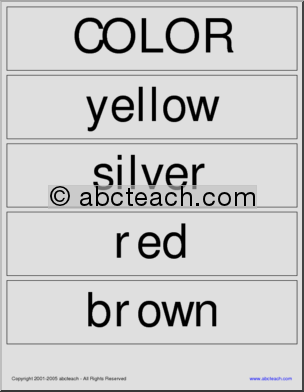 Word Wall: Properties (colors, shapes, textures, weight, size)