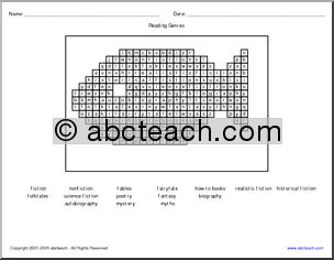 Word Search: Reading Genres (fish shape)
