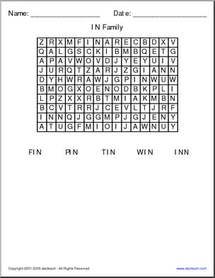 “in” words’ Word Search