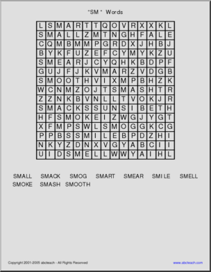 “sm” Words Word Search