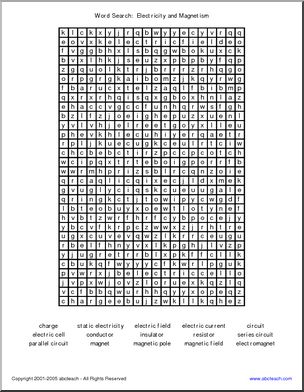 Word Search:  Electricity and Magnetism