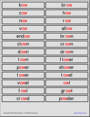 “ow” sound (primary) Word Wall