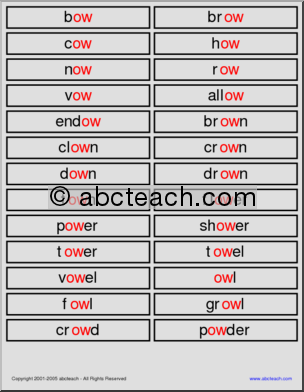 “ow” sound (primary) Word Wall