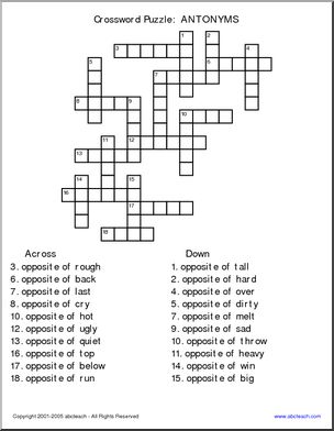 Antonyms Crossword Puzzles (6 Puzzles With and Without Word Bank)