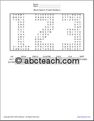 Word Search: French Numbers