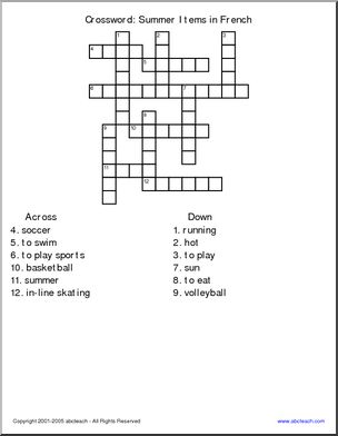 French: Crossword – summer items