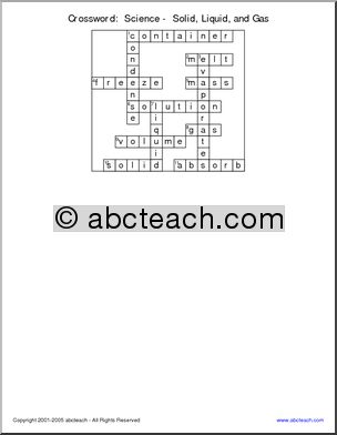 Crossword: Science Solid Liquid and Gas Abcteach