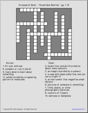 Crossword: Book – “Snowflake Bentley”  pg. 1-12
