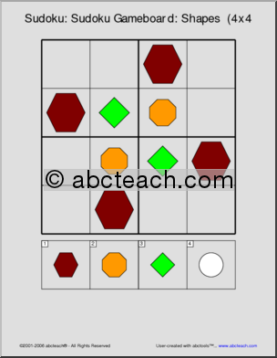 Sudoku: Gameboard – Shapes  (4×4 color)