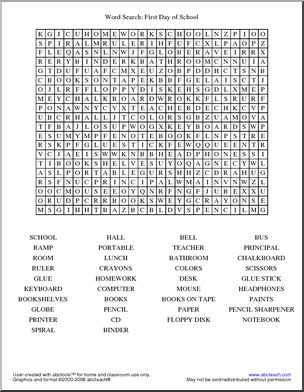 Word Search: First Day of School