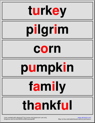 Word Wall: Thanksgiving words