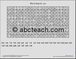 CVC Word Families Word Search