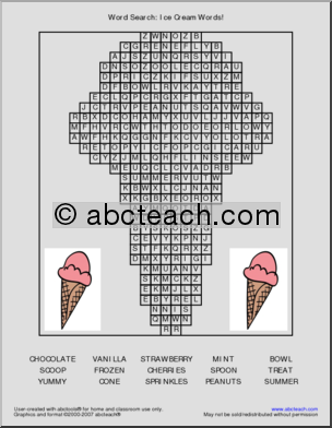 Word Search: Ice Cream Words (elem)