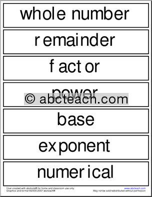 Word Wall: Math Vocabulary (upper/middle)