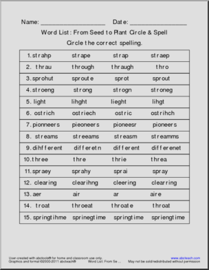 From Seed to Plant Circle & Spell’ Word List