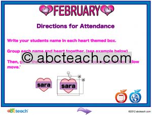 Interactive: Notebook: Attendance Template: February Hearts