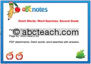 Dolch Words Word Searches Second Grade’ Interactive Notebook