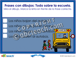 Interactive: Notebook: Spanish – Picture Sentences – La Escuela (school) y La Playa (beach)