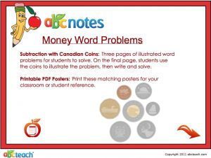 Interactive: Notebook: Math: Subtraction-Canadian Coins