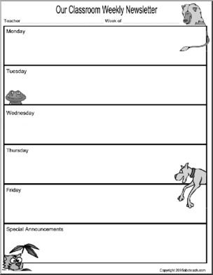 Classroom Newsletter Forms: Animal Theme (b/w version 2 )