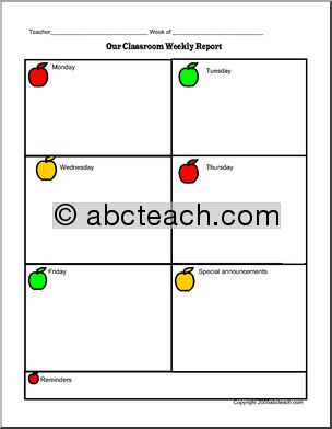 Classroom Newsletter Forms: Apple Theme (color version 1)