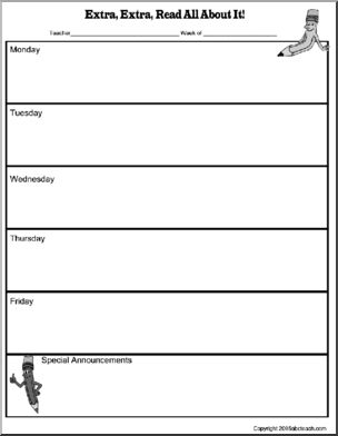 Classroom Newsletter Forms: Pencil Theme (b/w version 2)