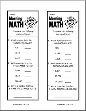 Place Values 3 Morning Math